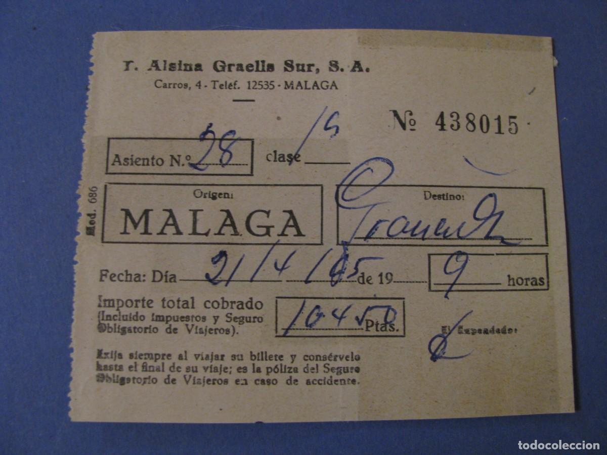 Coleccionismo Billetes de transporte: BILLETE DE AUTOBUS. ALSINA GRAELLS. MALAGA - GRANADA, A&Ntilde;OS 60.