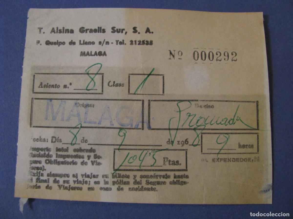 Coleccionismo Billetes de transporte: BILLETE DE AUTOBUS. ALSINA GRAELLS. MALAGA - GRANADA, 1968.
