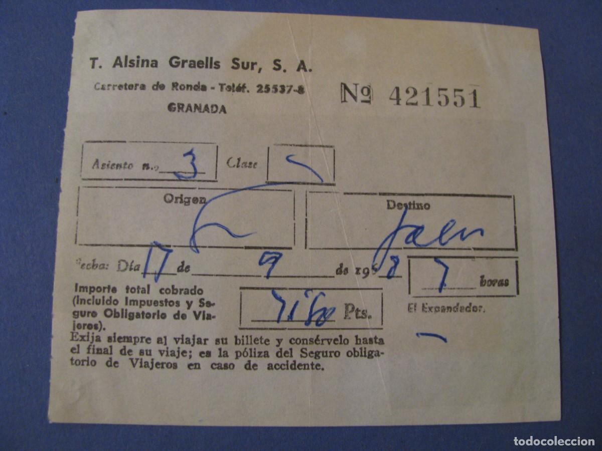 Sammeln von Fahrkarten: BILLETE DE AUTOBUS. ALSINA GRAELLS. GRANADA - JAEN. 1968.