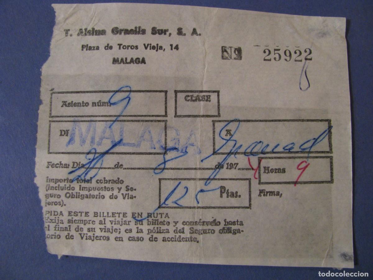 Sammeln von Fahrkarten: BILLETE DE AUTOBUS. ALSINA GRAELLS SUR. MALAGA A&Ntilde;OS 70. MALAGA GRANADA.