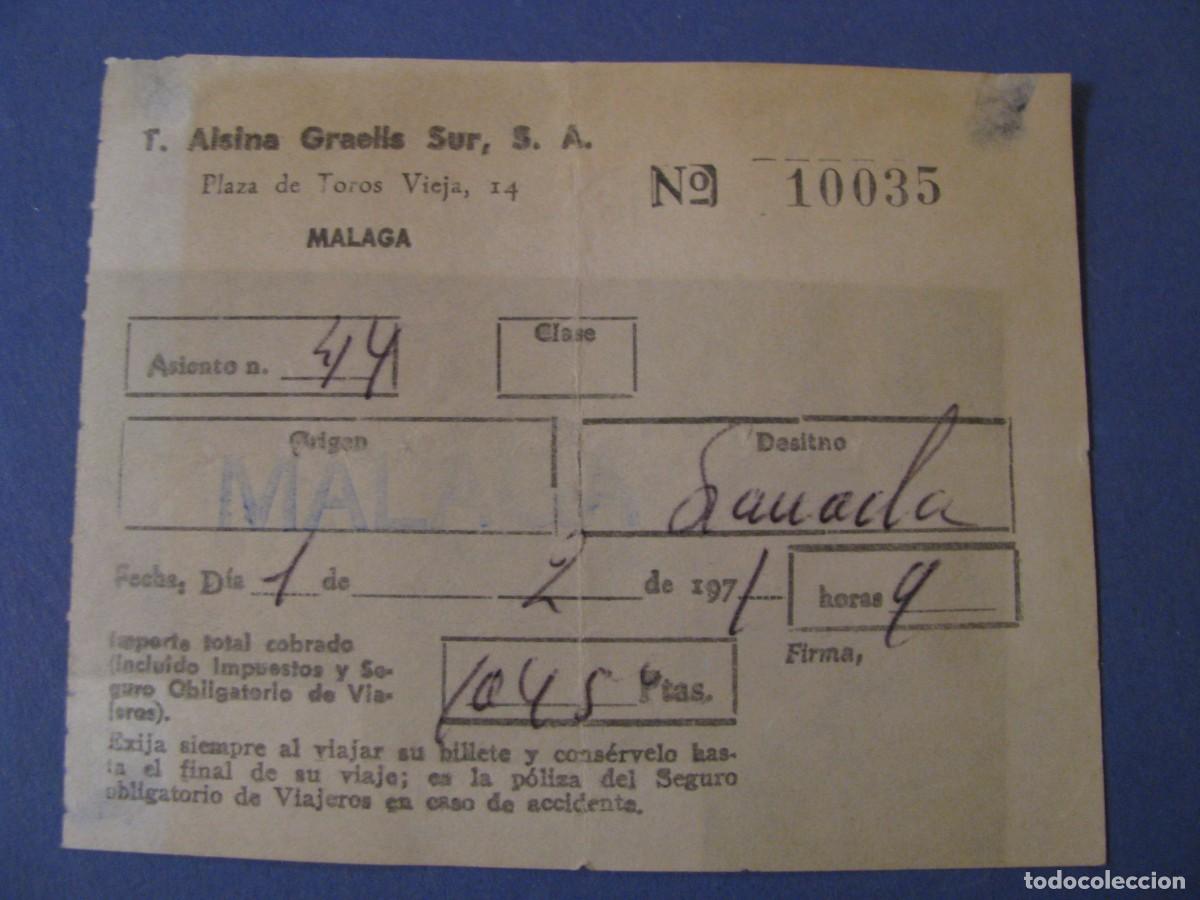 Coleccionismo Billetes de transporte: BILLETE DE AUTOBUS. ALSINA GRAELLS SUR. MALAGA A&Ntilde;OS 70. MALAGA GRANADA.