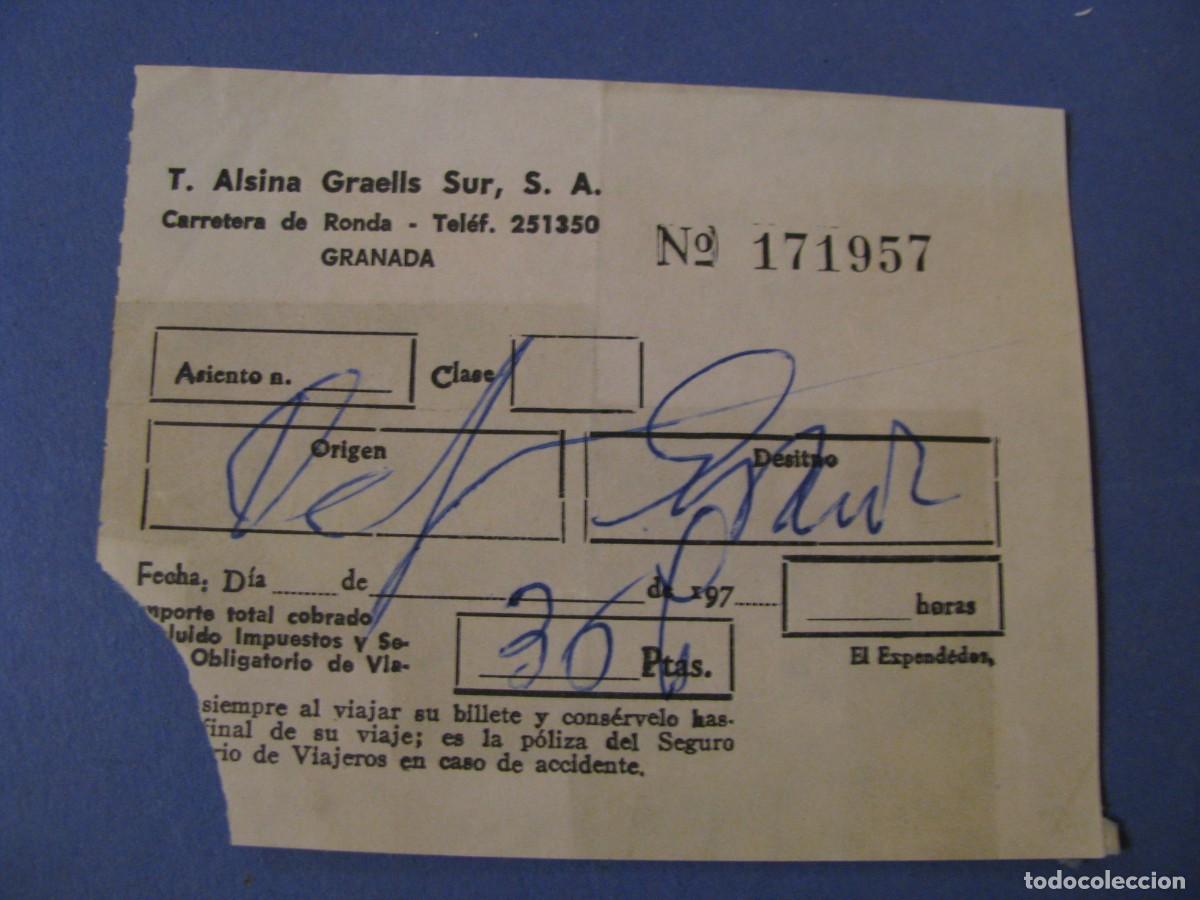 Sammeln von Fahrkarten: BILLETE DE AUTOBUS. ALSINA GRAELLS SUR. GRANADA. A&Ntilde;OS 70.