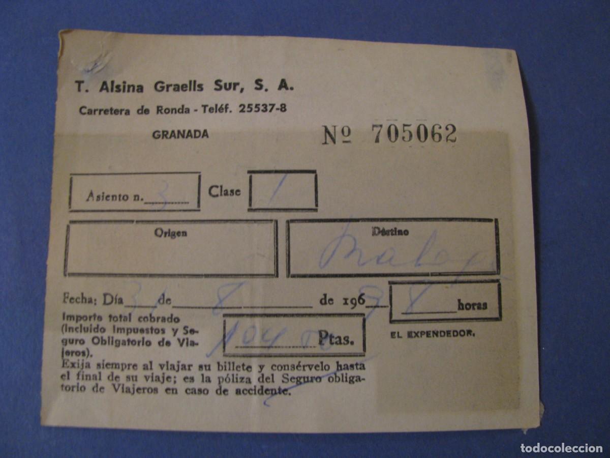 Sammeln von Fahrkarten: BILLETE DE AUTOBUS. ALSINA GRAELLS SUR. GRANADA. 1969.