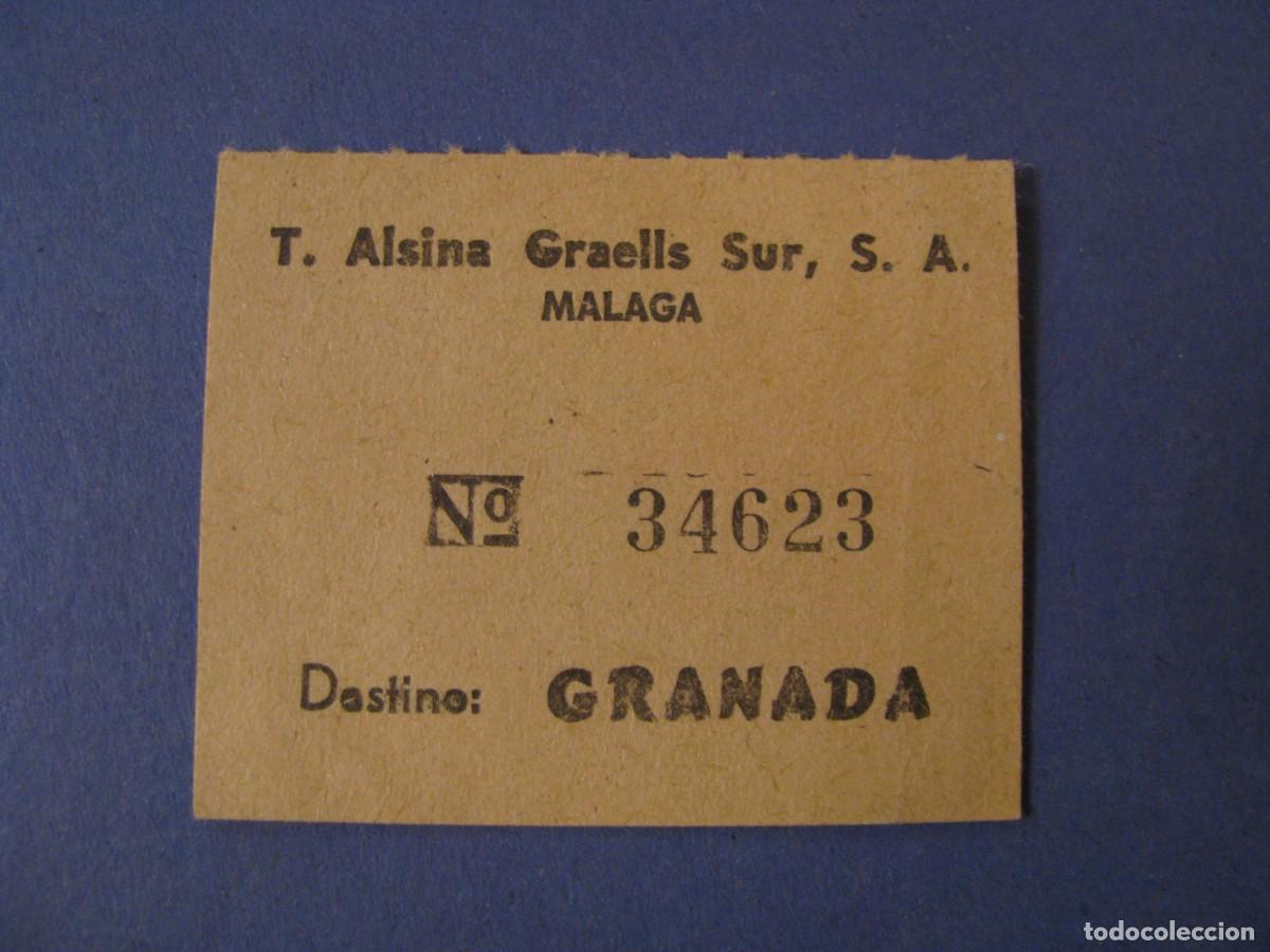 Sammeln von Fahrkarten: BILLETE DE AUTOBUS. ALSINA GRAELLS SUR S. A. MALAGA. DESTINO GRANADA.