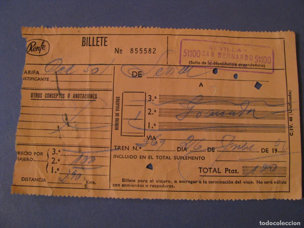 Sammeln von Fahrkarten: BILLETE DE TREN. RENFE. SEVILLA - GRANADA. A&Ntilde;OS 60.