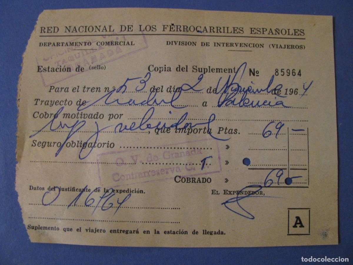 Sammeln von Fahrkarten: BILLETE DE TREN. RED NACIONAL DE LOS FERROCARRILES ESPA&Ntilde;OLES. GRANADA 1969