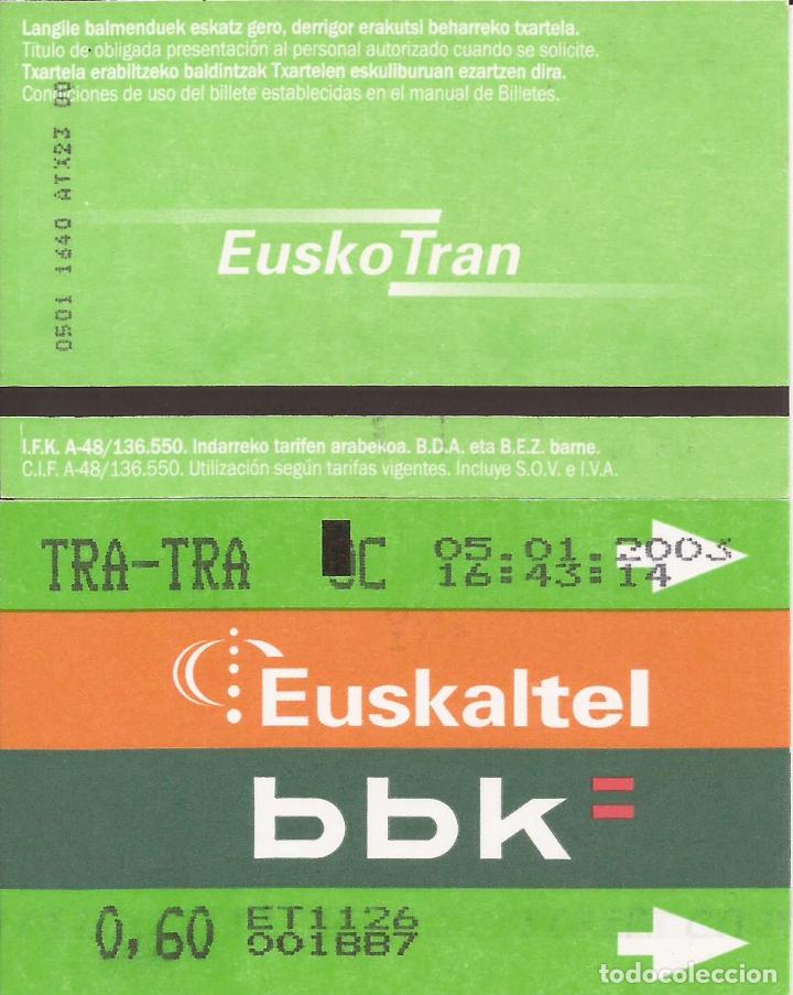 Coleccionismo Billetes de transporte: BILLETE DE TRANSPORTE, EUSKO TRAN, TRANVIA BILBAO, OCASIONAL 2003, ANVERSO Y REVERSO