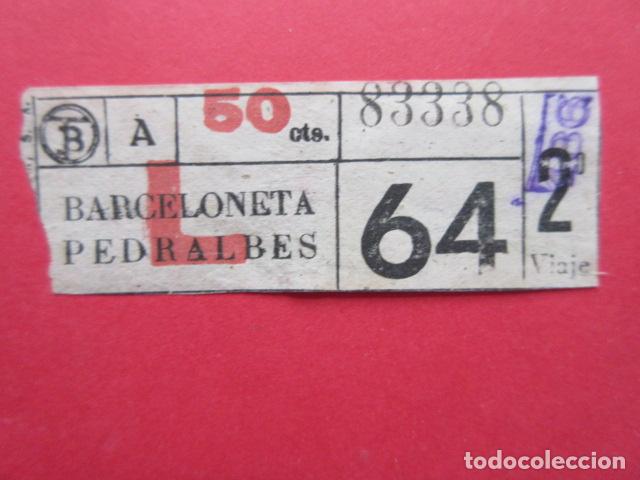 Coleccionismo Billetes de transporte: BILLETE CAPICUA 83338 TRANVIAS DE BARCELONA DIAS SEMANA LINEAS - 64 L LUNES