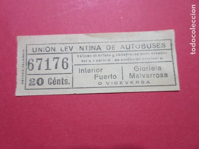 Sammeln von Fahrkarten: BILLETE VALENCIA UNION LEVANTINA DE AUTOBUSES CAPICUA 67176 - VER FOTO PRECIO O TRAYECTOS