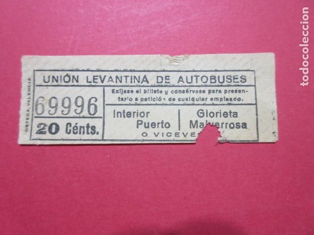 Coleccionismo Billetes de transporte: BILLETE VALENCIA UNION LEVANTINA DE AUTOBUSES CAPICUA 69996 - VER FOTO PRECIO O TRAYECTOS