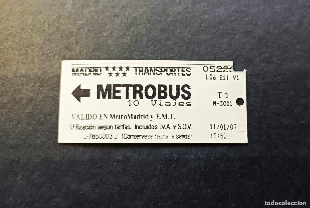 Coleccionismo Billetes de transporte: Billete 10 viajes METROBUS. Madrid. 11 enero 2007.