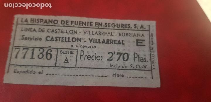 Collectables Transport Tickets: BILLETE DE AUTOBUS,LA HISPANO DE FUENTE EN SEGURES S..A.(HIFE) A&Ntilde;O 1964