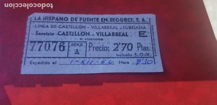 Collectables Transport Tickets: BILLETE DE AUTOBUS,LA HISPANO DE FUENTE EN SEGURES S..A.(HIFE) A&Ntilde;O 1964