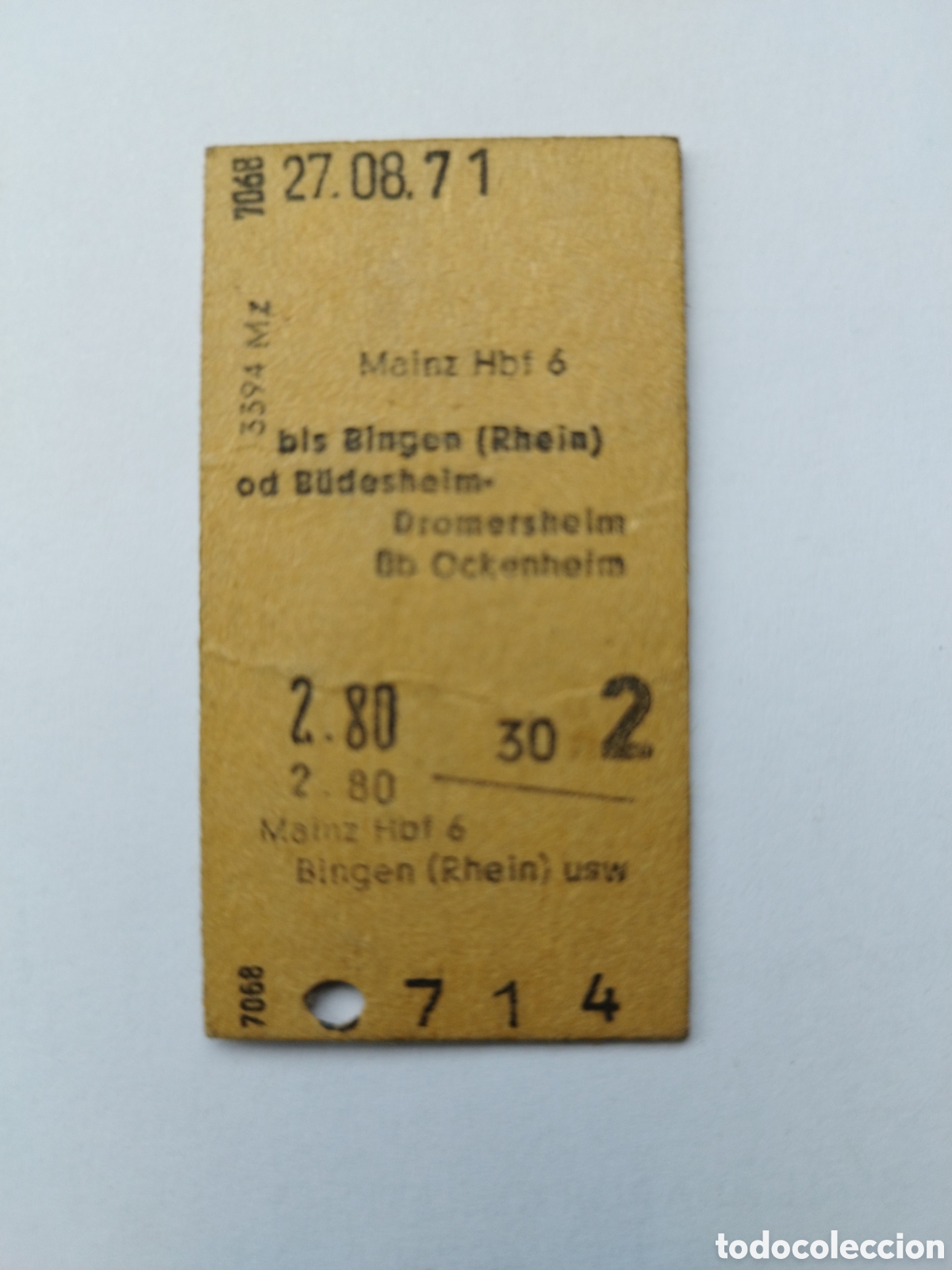 Collectables Transport Tickets: Billete de tren Alemania Mainz agosto 1971 carton