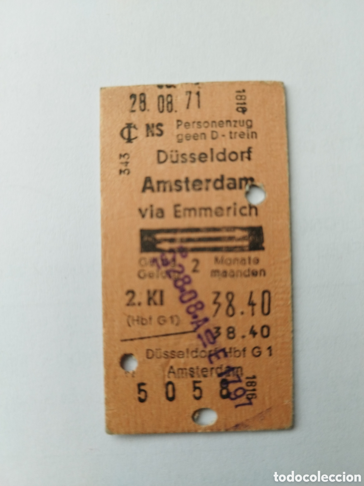 Collectables Transport Tickets: Billete de tren Alemania Dusseldorf Amsterdam agosto 1971 carton