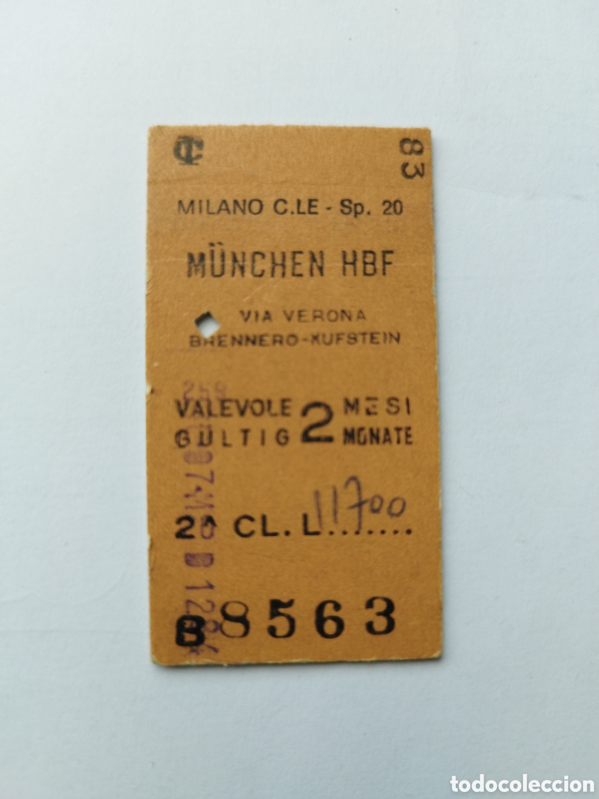 Collectables Transport Tickets: Billete de tren Alemania M&uuml;nchen Munich Milan julio 1975 carton