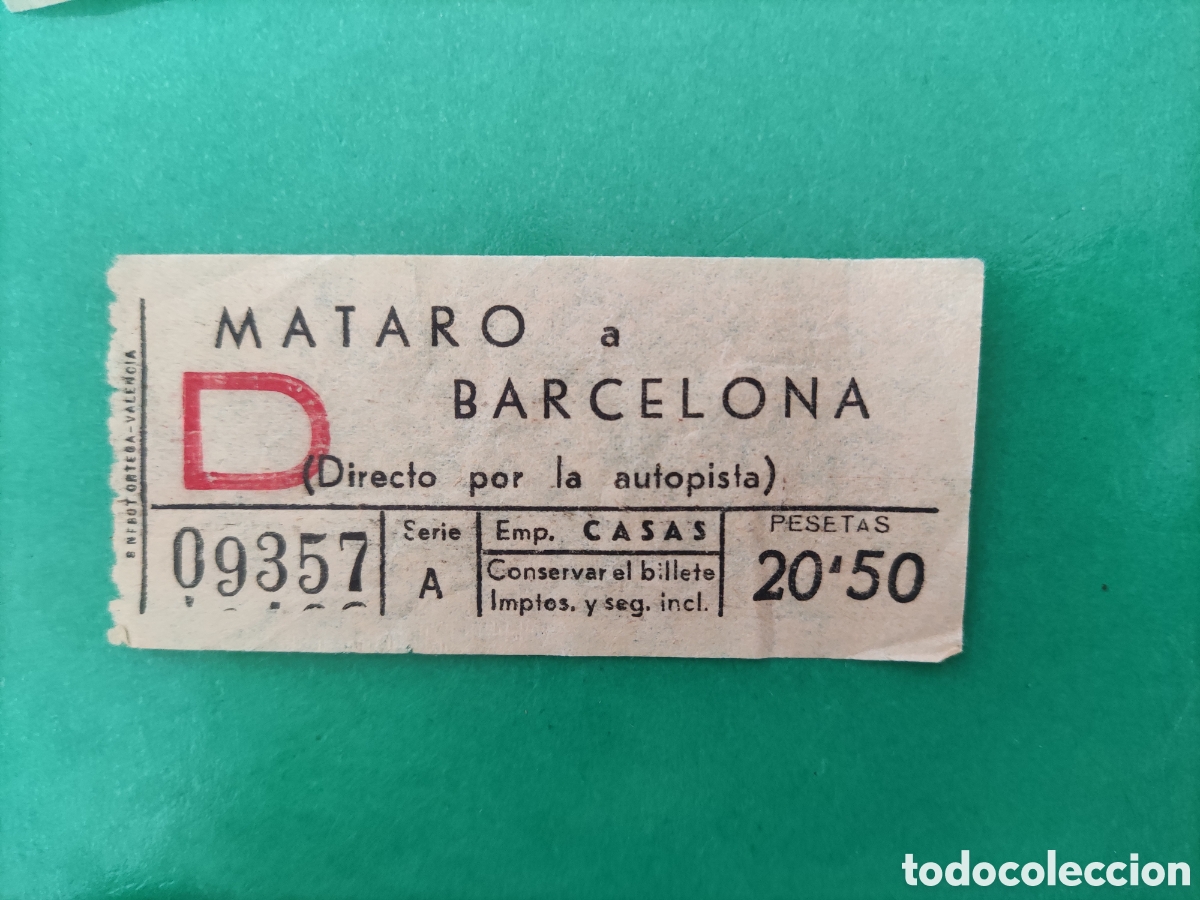 Collectables Transport Tickets: Billete MATAR&Oacute; A BARCELONA- 20'50. EMPRESA CASAS - 10310