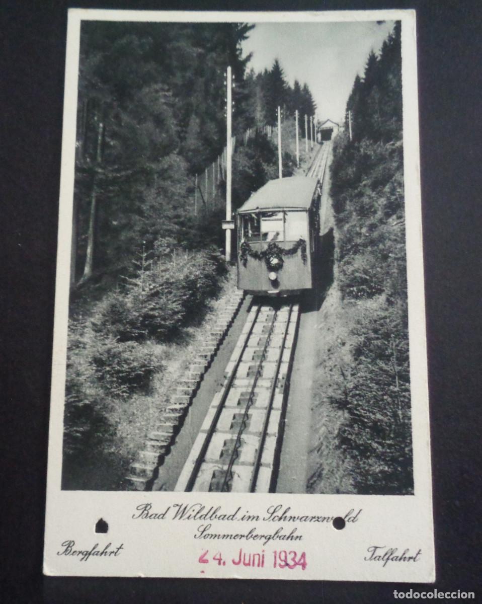 Coleccionismo Billetes de transporte: TARJETA POSTAL ANTIGUA BOLETO DE TREN BOSQUE NEGRO ALEMANIA 1934 RARO