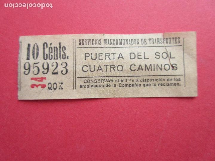 Collectables Transport Tickets: BILLETE TRANVIA MADRID SERVICIOS MANCOMUNADOS DE TRANSPORTE - PUERTA DEL SOL CUATRO CAMINOS -