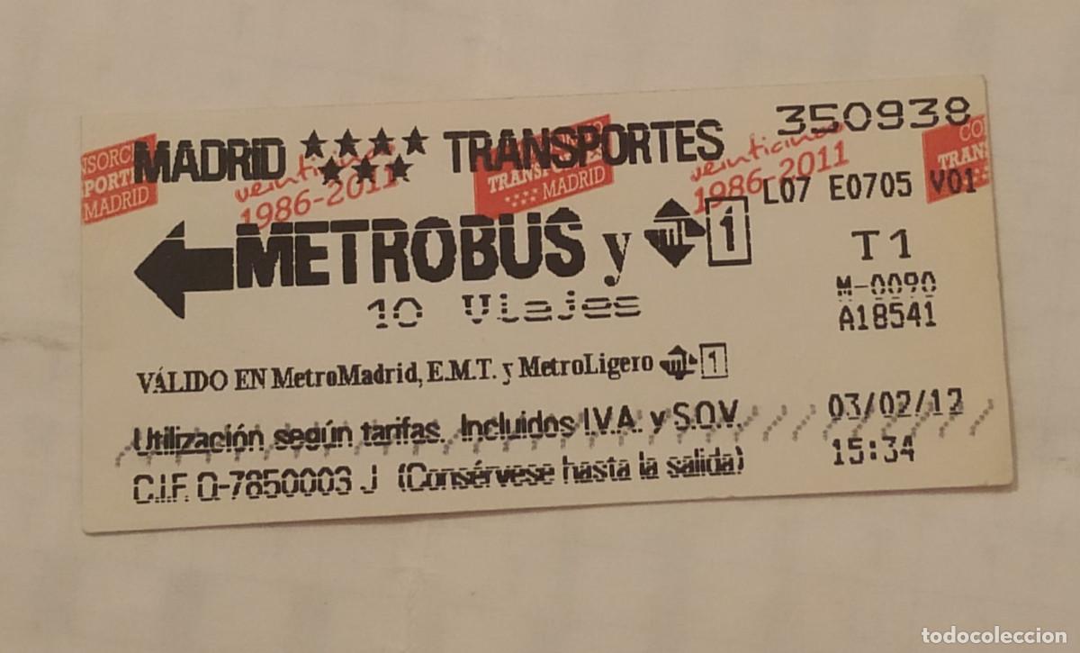 Collectables Transport Tickets: BILLETE TRANSPORTE - METROBUS Y ML1 - CONSORCIO TRANSPORTES MADRID - A&Ntilde;O 2012