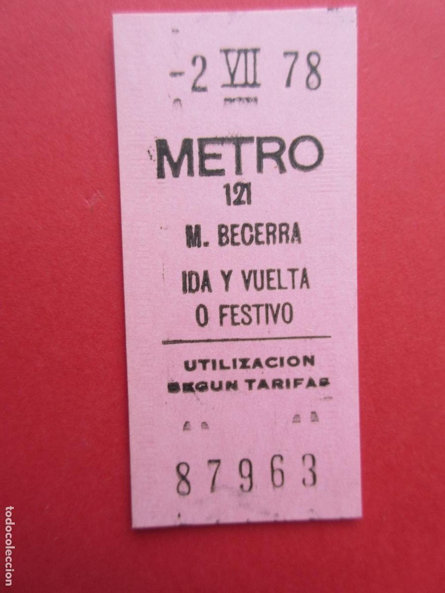 Collectables Transport Tickets: ref: REFMM01 - BILLETE METRO DE MADRID COLOR ROSA IDA Y VUELTA O FESTIVO PARADA M. DE BECERRA 121