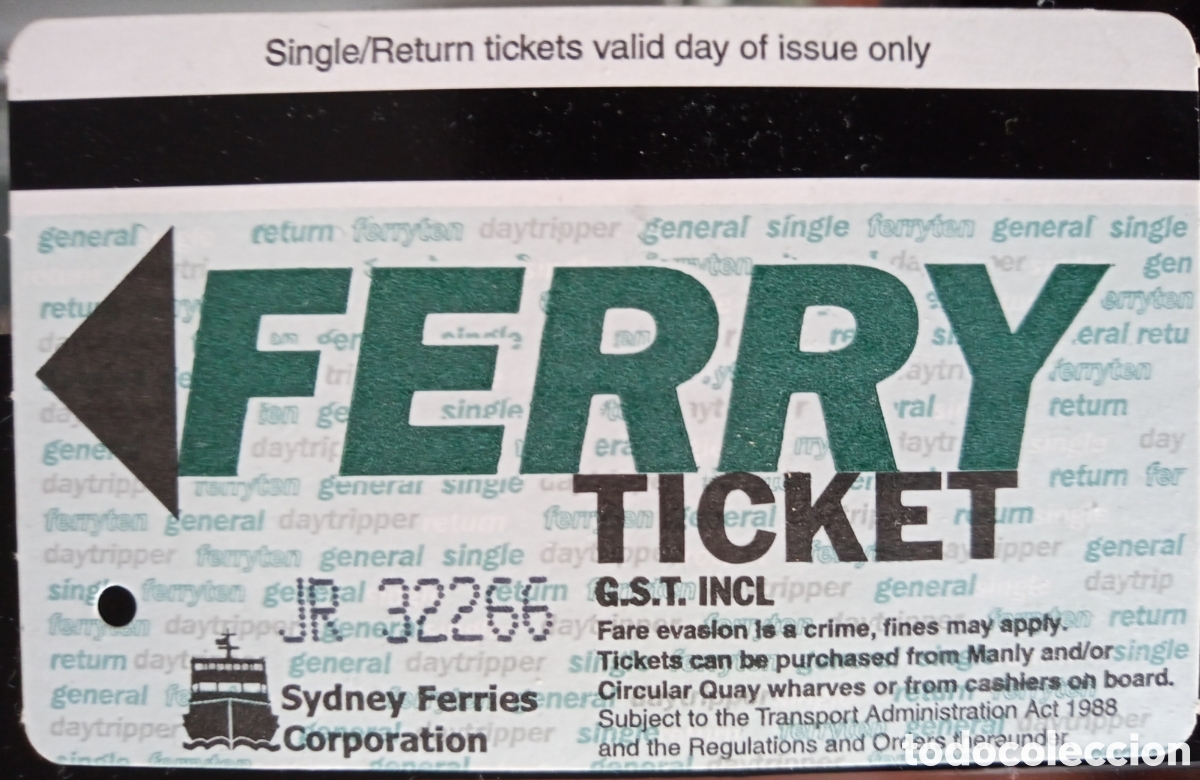 Coleccionismo billetes de transporte: BILLETE FERRY DE S&Iacute;DNEY - Foto 1