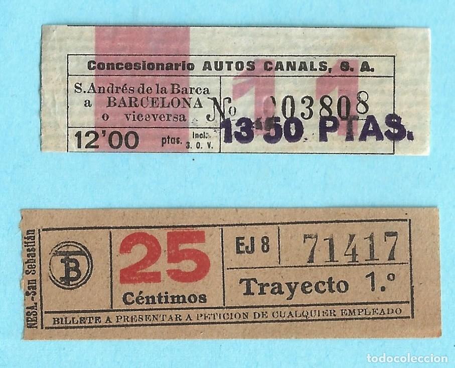 Collectables Transport Tickets: 2 BILLETES TRANVIA Y BUS: TRANSPORTES DE BARCELONA / CONCESIONARIO AUTOS CANALS S.A.