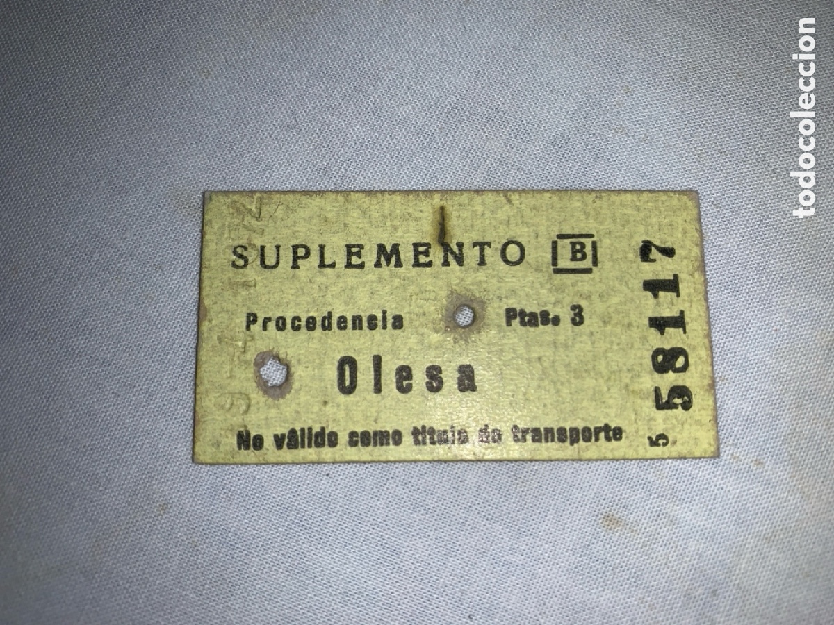 Collectables Transport Tickets: Billete de tren // Suplemento B - Procedencia Olesa // FC Catalanes // 1972