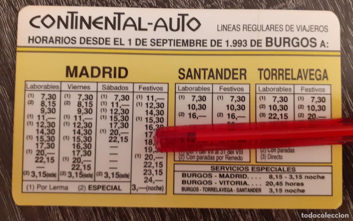 Collectables Transport Tickets: Horario autob&uacute;s de viajeros Continental Auto 1993 desde Burgos a Madrid, Santander, Vitoria..