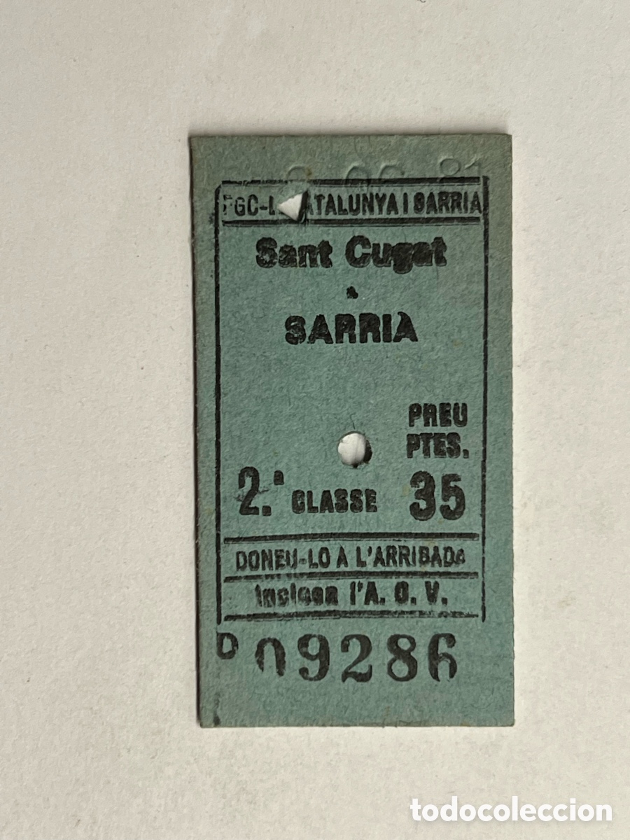 Collectables Transport Tickets: FERROCARRIL DE CATALU&Ntilde;A. San Cugat a Sarria (h.1980?)