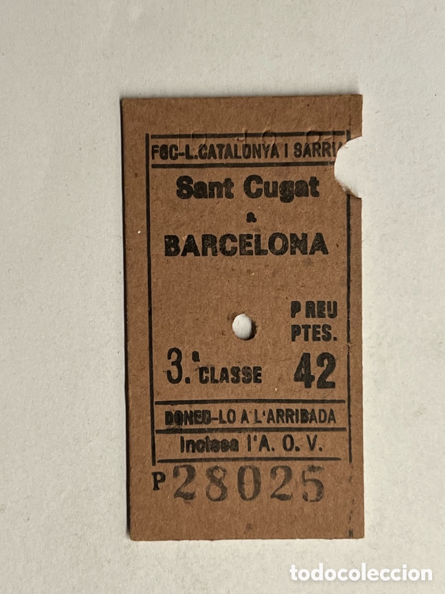 Collectables Transport Tickets: FERROCARRIL DE CATALU&Ntilde;A. San Cugat a Barcelona (h.1980?)