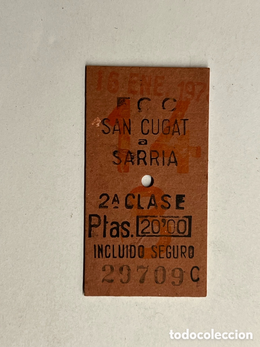 Collectables Transport Tickets: BILLETE FERROCARRIL DE CATALU&Ntilde;A. San Cugat a Sarria (h.1970?)