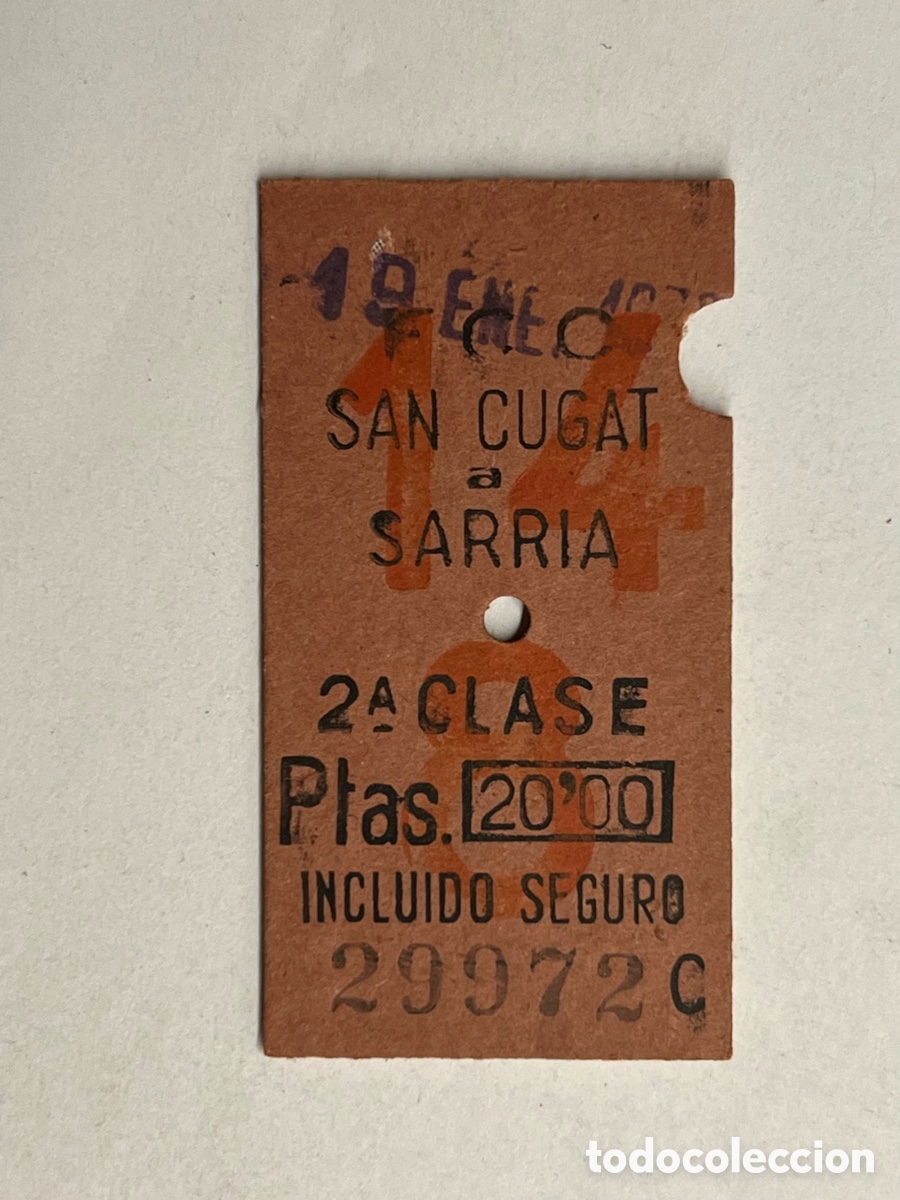 Collectables Transport Tickets: BILLETE FERROCARRIL DE CATALU&Ntilde;A. San Cugat a Sarria (h.1970?)