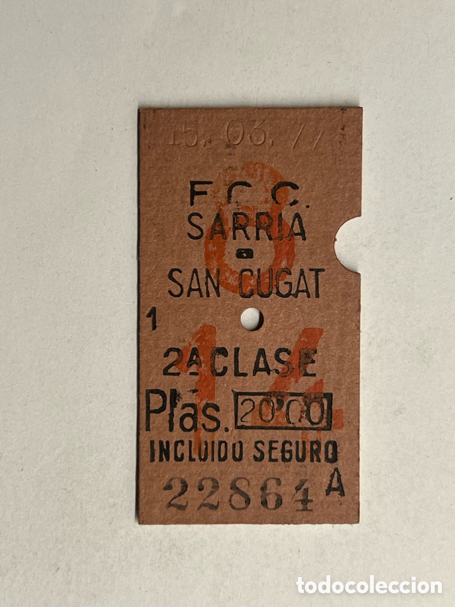 Collectables Transport Tickets: BILLETE FERROCARRIL DE CATALU&Ntilde;A. San Cugat a Sarria (h.1970?)