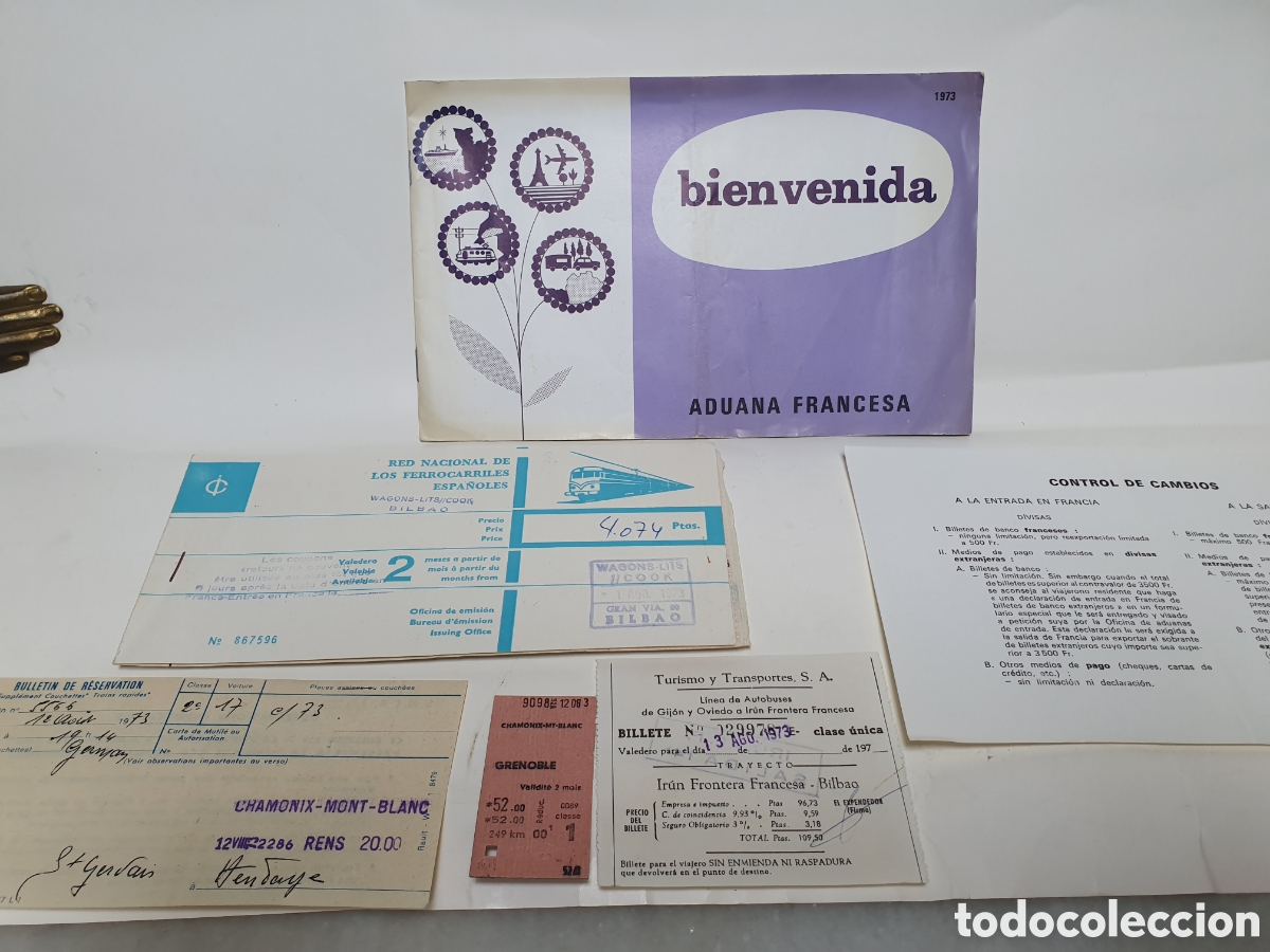 Coleccionismo Billetes de transporte: ADUANA FRANCESA 1973. BIENVENIDA. BILLETES TRENES ESPA&Ntilde;OL Y FRANCES. AGOSTO 73