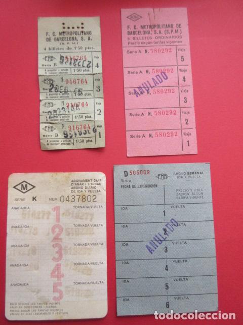 Collectables Transport Tickets: LOTE 4 TARJETAS DIFERENTES BILLETE FERROCARRIL METROPOLITANO - METRO DE BARCELONA ALMACENES CAPITOL