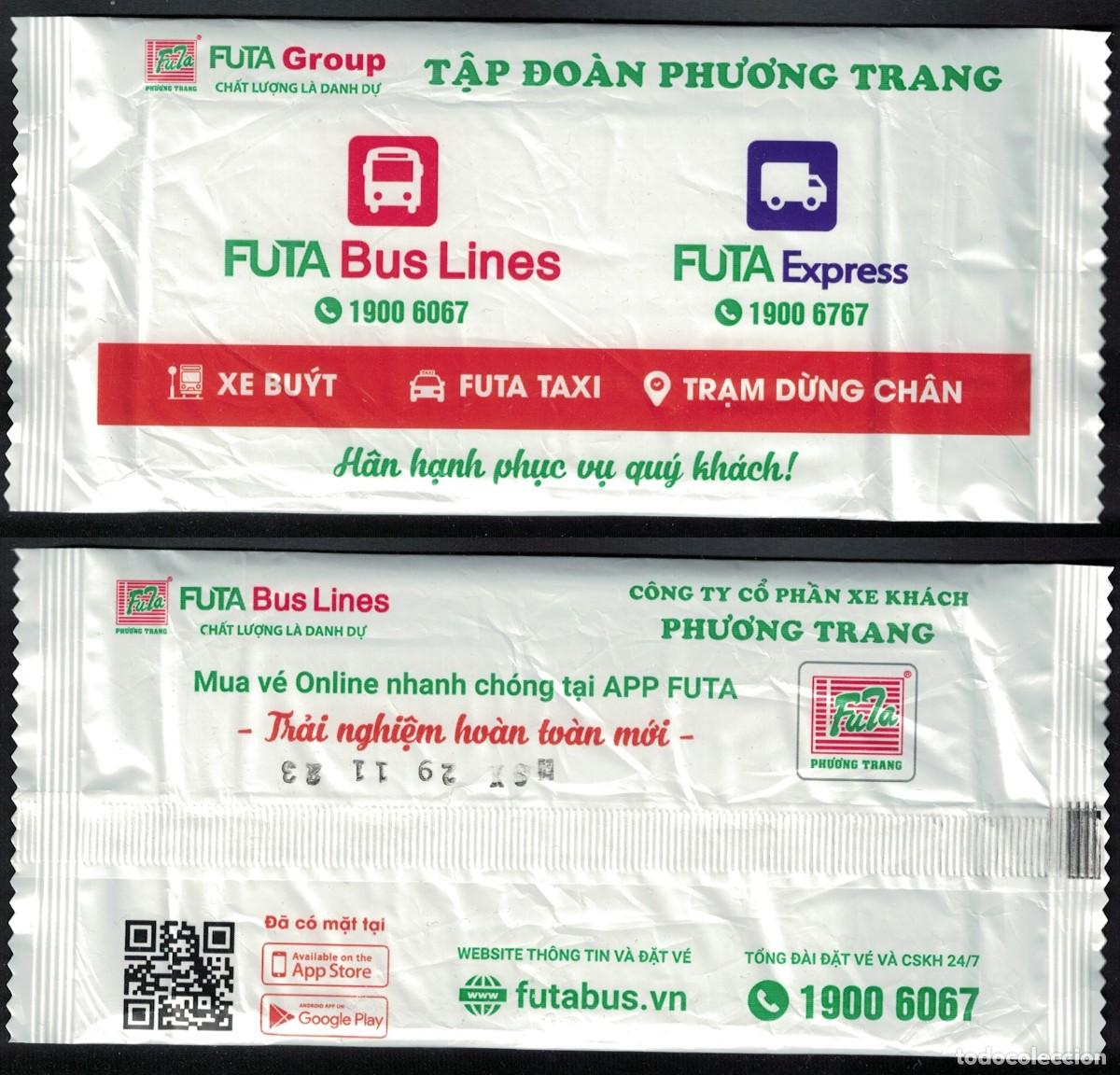 Collectables Transport Tickets: Vietnam Futa Bus Lines Futa Express Pochette Traveller Refreshing Towel Serviette rafra&icirc;chissante