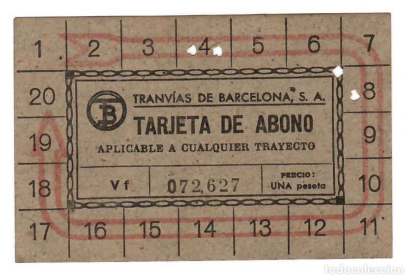 Collectables Transport Tickets: Billete abono de Tranvias de Barcelona. una peseta. A&ntilde;os 40. 6,3 x 9,7 cms . Vell I Bell.