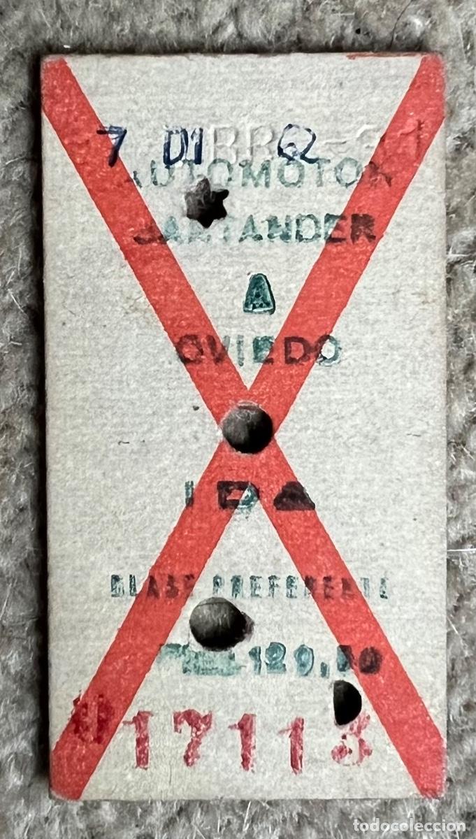 Collectables Transport Tickets: Billete Edmonson -Tren Ferrocarril Automotor Santander a Oviedo (Ida) - Clase preferente - A&ntilde;os 60