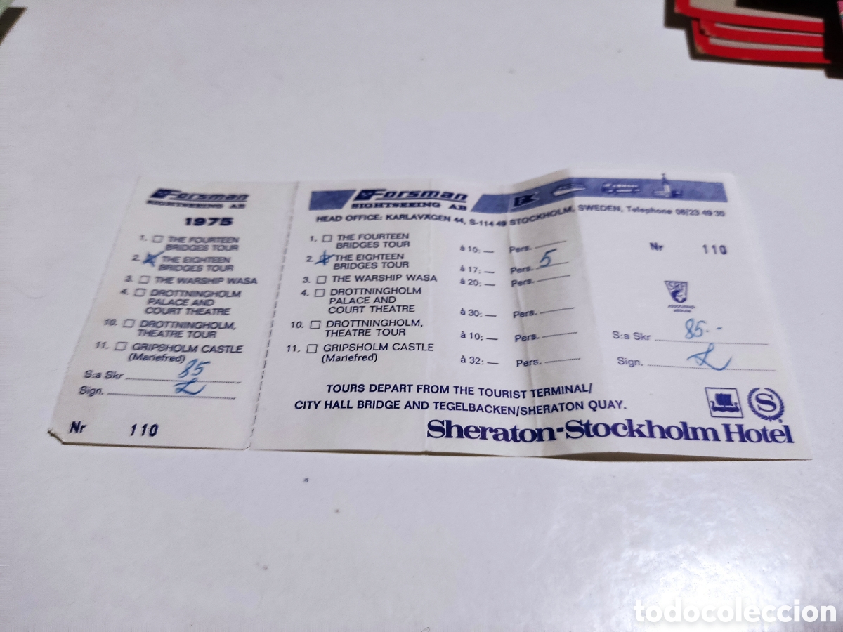 Collectables Transport Tickets: Ticket tour barco Forsman, Sheraton -Stockholm Hotel