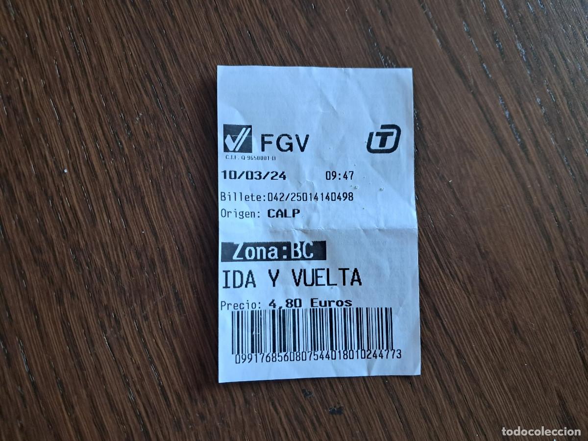 Coleccionismo Billetes de transporte: ticket, billete de transporte, FGV, ferrocarriles generalidat Valenciana, a&ntilde;o 2024. Calp.