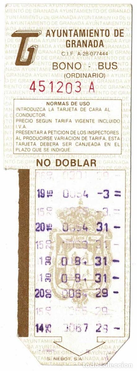 Coleccionismo Billetes de transporte: Billete de transporte Bono-Bus Granada a&ntilde;os 80