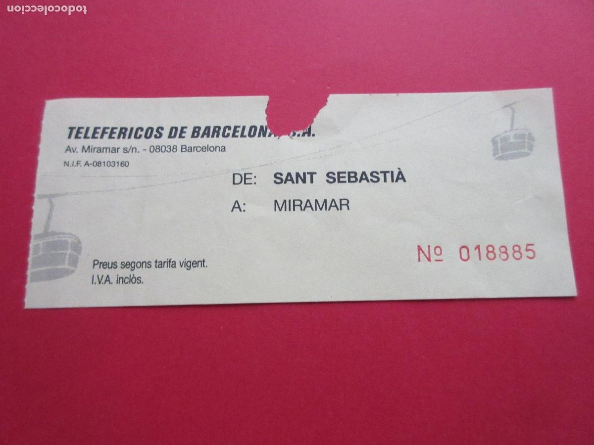 Coleccionismo Billetes de transporte: BILLETE TELEFERICO DE BARCELONA SANT SEBASTIA MIRAMAR