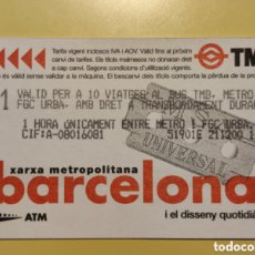 Coleccionismo Billetes de transporte: TMB CUCHILLA SERIE DISEÑO COTIDIANO DISSENY QUOTIDIÀ BILLETE DE TRANSPORTE BARCELONA
