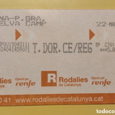 Coleccionismo Billetes de transporte: RENFE RODALIES BILLETE DE TRANSPORTE BARCELONA CERCANÍAS