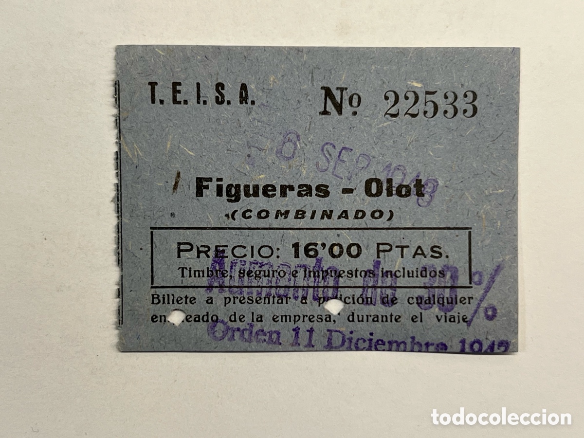 Coleccionismo Billetes de transporte: BILLETE AUTOB&Uacute;S, AUTOCAR. Figueras a Olot (a.1948) combinado