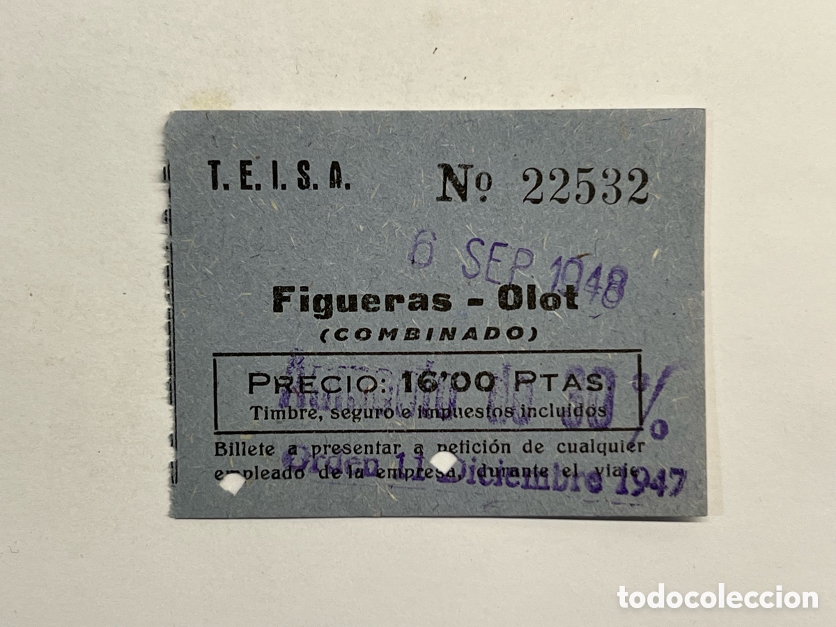 Coleccionismo Billetes de transporte: BILLETE AUTOB&Uacute;S, AUTOCAR. Figueras a Olot (a.1948) combinado