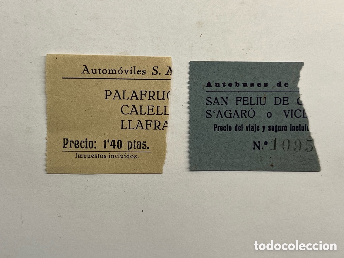 Coleccionismo Billetes de transporte: BILLETE AUTOB&Uacute;S, AUTOCAR (1) Palafrugell, Calella, Llafranc (1) San Feliu a S&rsquo;agaro (a.1948)