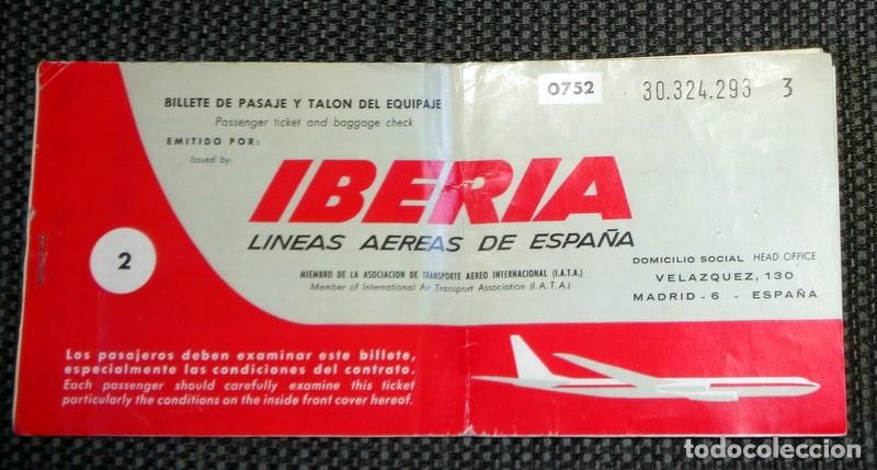 Coleccionismo Billetes de transporte: BILLETE PASAJE AVI&Oacute;N ANTIGUO A&Ntilde;OS 60. IBERIA LINEAS AEREAS ESPA&Ntilde;OLAS. ZARAGOZA MADRID. BRANDY DOMECQ