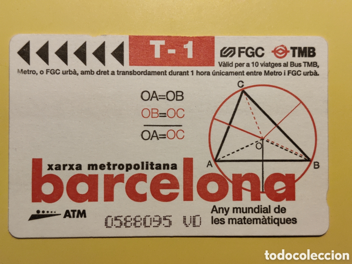 Sammeln von Fahrkarten: TMB T-1 Any Mundial de les matem&agrave;tiques Billete de transporte Barcelona